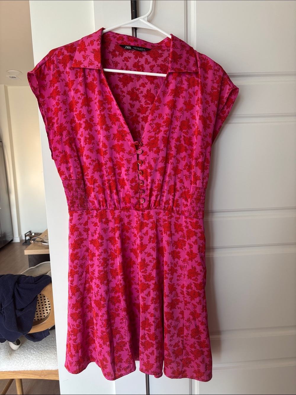 Zara Hot Pink and Red/orange Floral Mini Dress